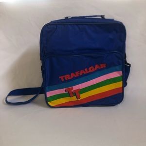 Trafalgar 80’s style retro messenger bag rainbow blue carry on shoulder bag